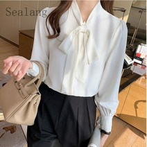 [Sealang]여자 리본 쉬폰 블라우스 가을 오피스룩 긴팔 블라우스 vb8zhuo228