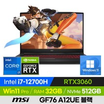 [사은품 증정!] MSI Sword GF76 A12UE 블랙 고사양 12세대 배그 롤 오버워치 17인치 게이밍 노트북 (코어i7-12700H/RTX3060), 코어i7, 512GB, 32GB, 윈도우11