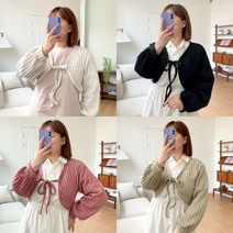 154cm 4color 루즈핏 골지 크롭 리본 볼레로 가디건