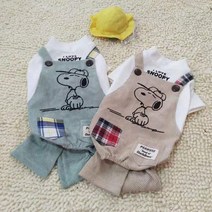 펫보스 강아지 골덴 멜빵 면티 레이어드 올인원, 블루