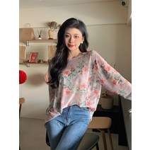 홍콩맛 장미 꽃 나염 꽃색 여름 통풍 긴팔 자외선 차단 루즈핏 얇은 에어컨 블라우스