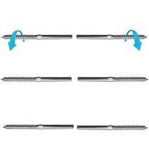 Steel DN Mate T316 스테인리스 스틸 오른손잡이 및 왼손잡이 스레드 스웨지 래그 나사 0.3cm(1/8인치) 케이블 난간 키트 목재 포스트용 6팩 데크 하드웨어/계단, Silver, 6