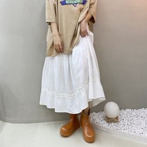 레이스 펀칭 캉캉 밴딩 롱스커트 (2color)