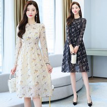 ROGBID 플라워 원피스 여춘추 가을 중년의 엄마 느낌 긴팔 올해 유행 스커트입니다