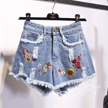데님 반바지 여름 자수 홀 데님 반바지 여성 스키니 와이드 다리 반바지 xn