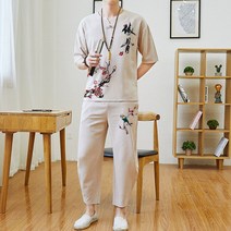 퓨전 소재 린넨 남자 삼베 남성 바지 면 마 상하의세트 여름