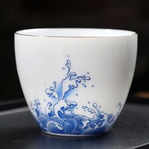 전통 찻잔 빈티지 70ml 길조 웨이브 관하이 도자기 티 컵 개요 골드 화이트 가정용 쿵푸 차 세트 다도 음료 용기, 5.7x4.8cm 70ml_Patern 3