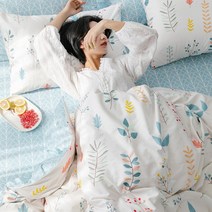 ETL 봄 잔꽃무늬 이불커버 순면 더블 킹 퀸 싱글 면이불커버 패턴 라지 모달, 화이트잎사귀