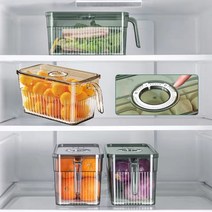 TYEESIK 냉장고 정리용기 신선한 채소 과일 수납 밀폐용기 투명용기, 다크 그린 L