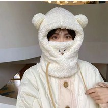 겨울 곰돌이 마스크 후드 목도리 일체 기모 귀요미 소스 공장