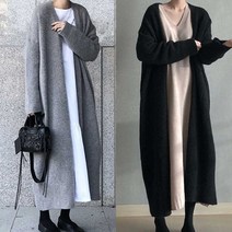 루즈핏 여자 롱 가 디건 겨울 로브 캐주얼 패션 데이트 byk 여성 사무실 카 브이넥 니트 볼레로 배색
