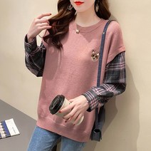 스타일아유 페이크 니트 티셔츠 셔츠 레이어드 라운드 루즈핏 니트