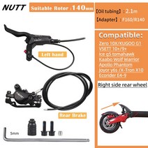 NUTT-전기 스쿠터 유압 디스크 브레이크 140 160 180mm 파워-오프 라인 와이어 Zero 10X 11X KUGOO G1 E-스쿠터용 HS1 로터 포함 VSETT 10 /, [03] Left hand 140 Rear