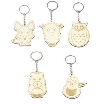 나무 열쇠고리 동물 5개 색칠하기 나무공예 diy 색칠공예 수업 자동차키 키링만들기 키홀더, 5개세트