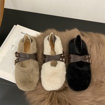 어그부츠 털슬리퍼 겨울 방한 예쁘고 거실 실내 외출 사무실 겨울을 위한 모피 신발을 착용하는 여성을 스타일의 요정 스타일 두꺼운 밑창 벨트 버클 메리 제인 신발