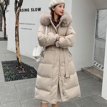 인기폭주 가을 겨울 리얼 오리털 허리슬림 폭스 퍼 후드 롱패딩 힙한 스트릿 패션 의상