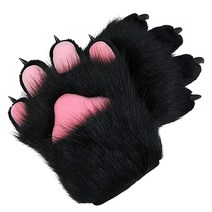 BNLIDES Cosplay 동물 고양이 늑대 개 여우 발 발톱 장갑 퍼수트 액세서리 성인용 화이트블랙 USA 미국, Black