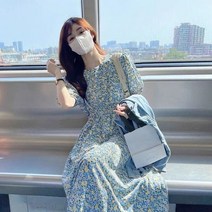 짧은 소매 드레스 여성 캐주얼 꽃 오-넥 레이디 - 우아한 인기있는 한국 스타일 라인 여름 유행