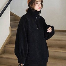 여성 양털 램 울 자켓 겨울 양고기 지퍼 터틀넥 캐시미어 스웨터 루즈 아웃웨어 풀오버 코트