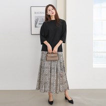 프롬코 여성 에스닉 밴딩 플레어 쉬폰 롱 스커트 FRC133