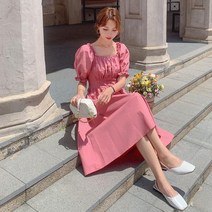 오픈숄더 거품소매 바스락 빅사이즈 린넨 여름 원피스 시원한 쿨 데일리 꾸안꾸 코디 4color