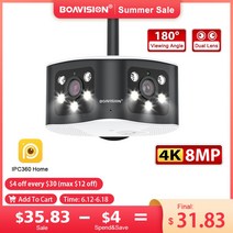 휴대용 와이파이 에그 포켓와이파이 BOAVISION 야외 초광각 파노라마 듀얼 렌즈 고정 IP 카메라 AI 인간 감지 보안 캠 4K 8MP 6MP 180 °, 9.6MP WIFI Add 64G TF - EU 플러그