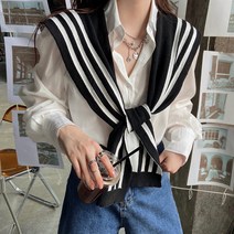 소비르 니트 레이어드 머플러 페이크 어깨 숄 가디건