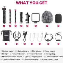 울란지 스마트 폰 영화 제작 키트 다목적 비디오 및 라이브 스트리밍 세트 삼각대 홀더 마이크 라이트 그립, 한세트