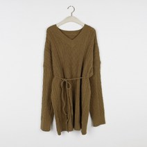 퍼니걸스 브이넥 트임 꽈배기 롱 니트 여성의류_3591