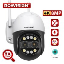 CCTV 듀얼 렌즈 2.8mm -12mm 8 배 줌 4K 8MP PTZ WiFi IP 카메라 2K 4MP 야외 AI 인간 추적 2 웨이 오디, 영국 플러그, 4K 8MP 128G TF