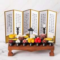 미니어처상차림 스마트스토어판매금지납골당꾸미기 미니어처 전통제사1인상 미니제사상 병풍포함 납골당꾸미기 미니어처, 전통제사상 2인상 서예, 소주추가