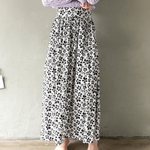 (감성무드)블랙앤화이트 밴딩 플리츠 꽃무늬 롱스커트