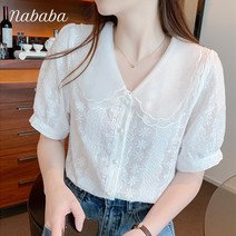 나바바 NB850 여성 플라워 자수 더블 카라 블라우스