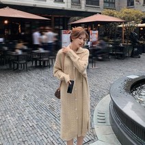 코디피셜 프론트전체오픈 긴팔 세라넥니트롱원피스
