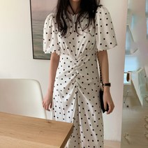 도트롱원피스 쉬폰 땡땡이 여름하객원피스 오피스룩 반팔 A라인플레어 2color