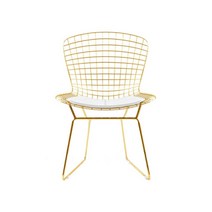 철제 미니멀 카페의자 골드 철망의자 금속 골드 체어, 흰색 의자 검은색 쿠션