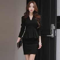 상견례옷차림 블랙 아나운서원피스 슬림핏