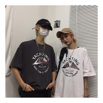 가바바 남녀공용 반팔티 YACHTING 두개의 긴발 그림 오버핏 라운드 반팔티 G32807