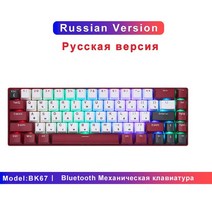 키보드 Motospeed-BK67 듀얼 모드 기계식 67 키 RGB 블루투스 5.0 무선/유선 레드 블루 스위치 PC 노트북 Win/Mac/iPad, 한개옵션2, [04] Russian version, 02 레드 스위치
