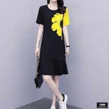 가바바 여성 빅사이즈 원피스 특이한 반쪽 플라워 프린팅 플레어 미니원피스 G52466