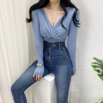 나비 랩 셔링 긴팔 티셔츠