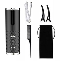 홈쇼핑볼륨고데기 LCD 디스플레이와 자동 헤어 컬러 컬링 아이언 USB 충전 무선 세라믹 곱슬 스타일러 여성, 01 Black, [01] Black