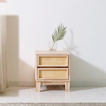 아이앤 엘린 편백나무원목 2서랍 협탁 HR, 창살형