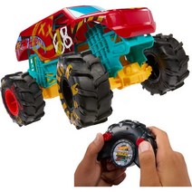 Hot Wheels RC 몬스터 트럭 1:15 스케일 본 쉐이커 지형 액션 타이어가 원격 제어 장난감 1개 만 4세 이상, HW DEMO DERBY RC