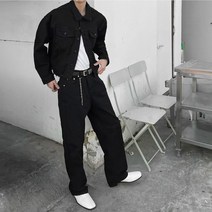 Damage over jacket 남자 컷팅 크롭 블랙 트러커 숏 자켓 데미지 셋업