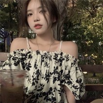 KORELAN 스위트 스파이스 원숄더 슬링 탑 여성용 시즌 디자인 스몰 퍼프 슬리브 플로럴 셔츠