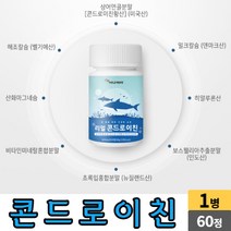 리얼 콘드로이친 60정 상어연골분말 해조칼슘 밀크칼슘 우슬 버드나무껍질 보스웰리아 초록입홍합 히알루론산 남성 여성 직장인 주부 어르신 노인 부모님 콩드로이친 콘드로이치 콘드로이칭, 1개, 60 타블렛