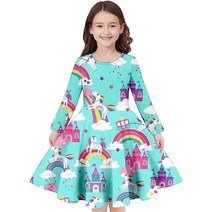 휴양지원피스 엄마돌원피스 돌맘드레스 봄가을 어린 소녀 빈티지 무릎 길이 스커트 라운드 넥 패션 캐주얼