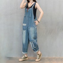 오르난 여성 루즈핏 캐주얼 데님 멜빵 긴바지 KJ16