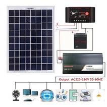 [해외]12V24V 솔라 패널 시스템 18V 20W 솔라 패널 40A50A60A 충전 컨트롤러 1000W 솔라 인버터 키트 완전한 발전, 60A